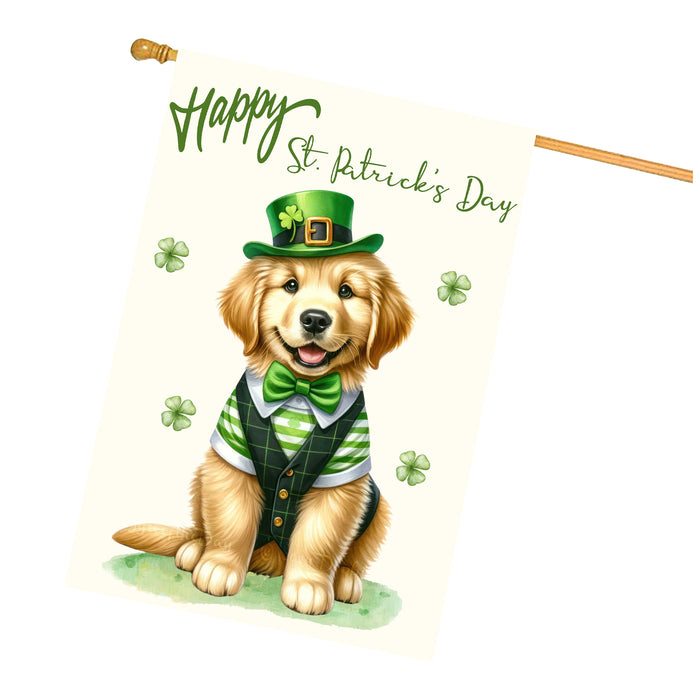 St. Patrick's Day Golden Retriever Dog House Flags with Many Design - Double Sided Yard Home Festival Decorative Gift - Holiday Dogs Flag Decor - 28"w x 40"h