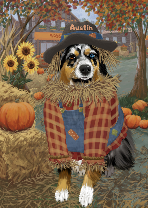 Custom Digital Painting Art Photo Personalized Dog Cat in Fall Pumpkin Scarecrow