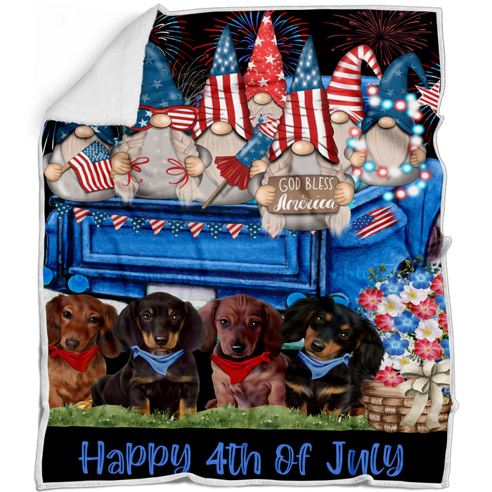 Gnome Blue Truck 4th of July Dachshund Dogs Blanket - Lightweight Soft Cozy and Durable Bed Blanket - Animal Theme Fuzzy Blanket for Sofa Couch AA12