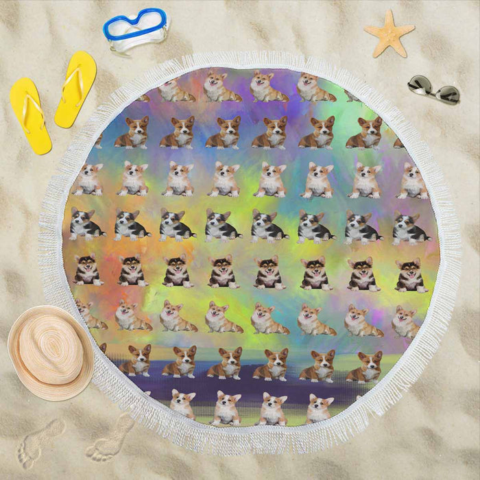 Corgi Dogs  Round Beach Mat 59’’