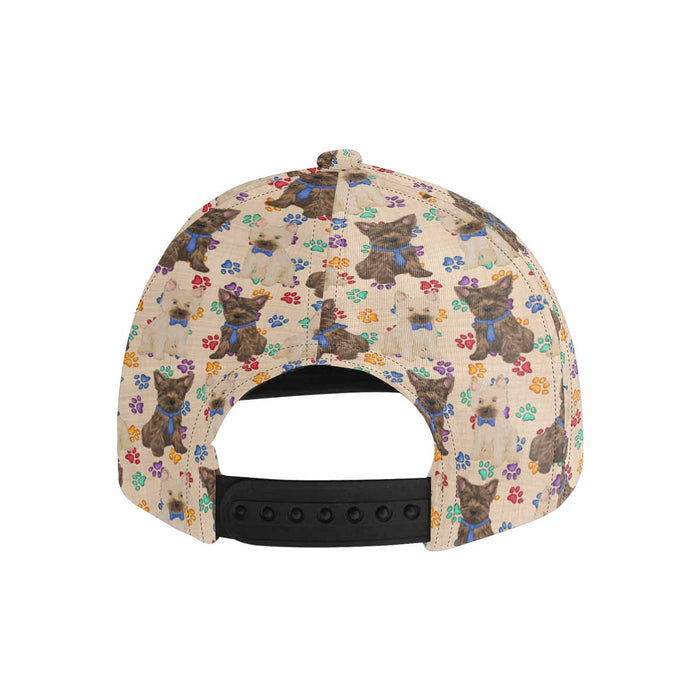 Women's All Over Rainbow Paw Print Cairn Terrier Dog Snapback Hat Cap