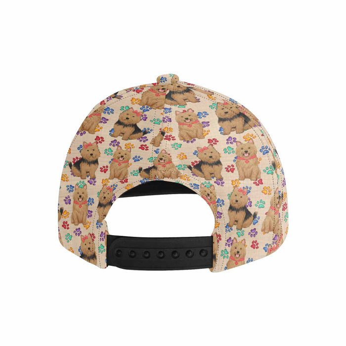 Women's All Over Rainbow Paw Print Australian Terrier Dog Snapback Hat Cap