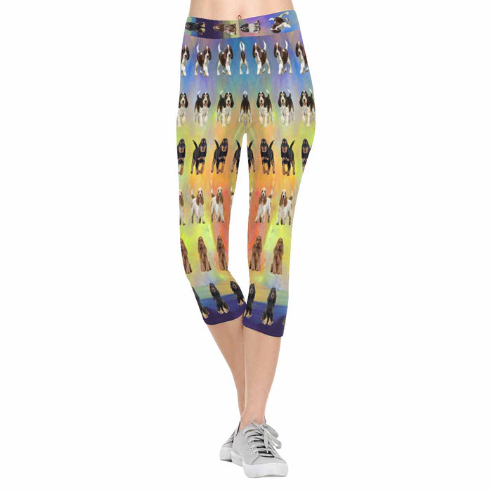 Cocker Spaniel Dogs  All-Over Low Rise Capri Leggings (Model L08)