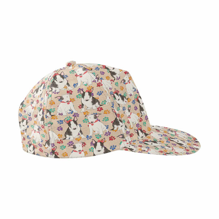 Women's All Over Rainbow Paw Print Bull Terrier Dog Snapback Hat Cap