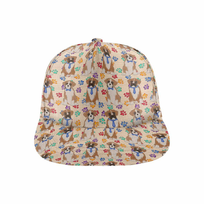 Women's All Over Rainbow Paw Print Boxer Dog Snapback Hat Cap