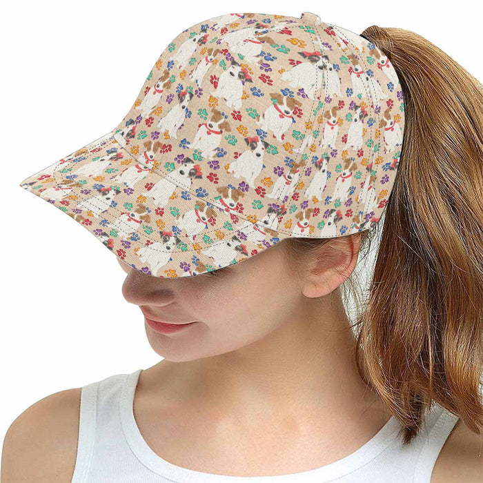 Women's All Over Rainbow Paw Print Jack Russell Terrier Dog Snapback Hat Cap