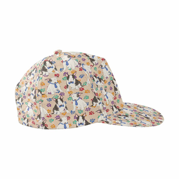 Women's All Over Rainbow Paw Print Bull Terrier Dog Snapback Hat Cap