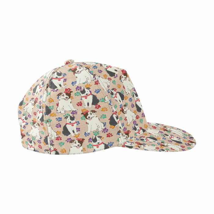 Women's All Over Rainbow Paw Print Border Collie Dog Snapback Hat Cap