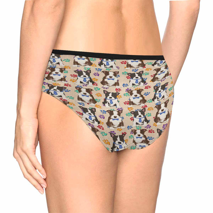 Boston Terrier Dogs Blue  Women&#039;s High Waist Briefs (Model L26)