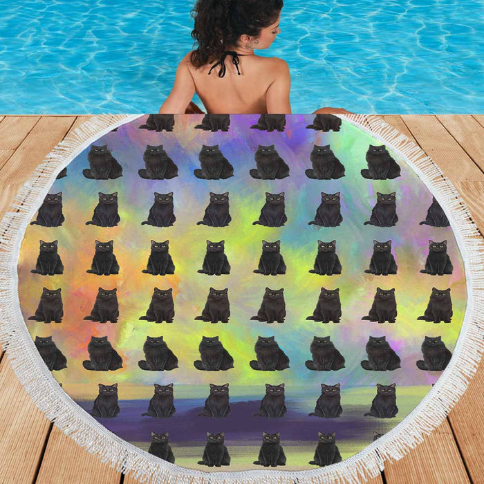 Black Cats  Round Beach Mat 59’’