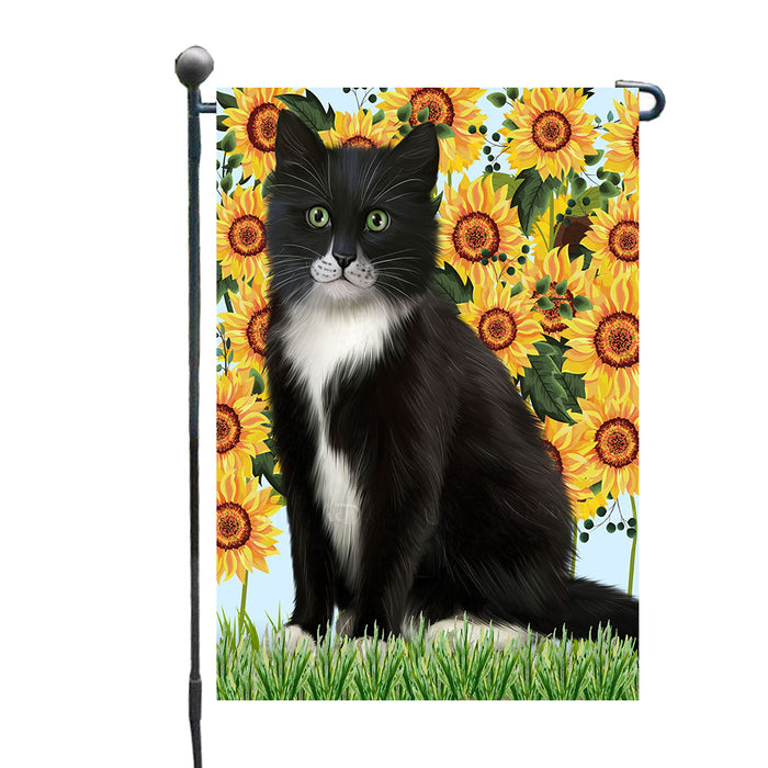 Sunflower Tuxedo Cats Garden Flags- Outdoor Double Sided Garden Yard Porch Lawn Spring Decorative Vertical Home Flags 12 1/2"w x 18"h