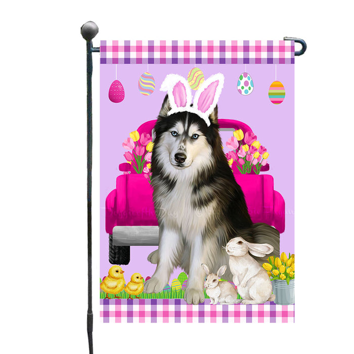 Easter Pink truck Siberian Husky Dogs Garden Flags - Outdoor Double Sided Garden Yard Porch Lawn Spring Decorative Vertical Home Flags 12 1/2"w x 18"h