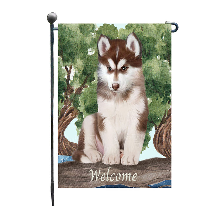 Welcome Siberian Husky Dogs Garden Flags - Outdoor Double Sided Garden Yard Porch Lawn Spring Decorative Vertical Home Flags 12 1/2"w x 18"h