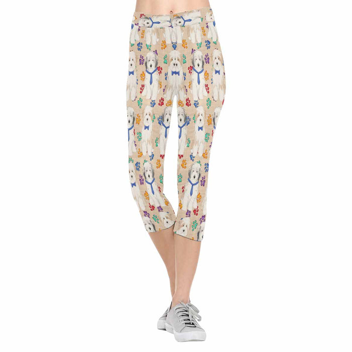 Tibetan Terrier Dogs Blue  All-Over Low Rise Capri Leggings (Model L08)