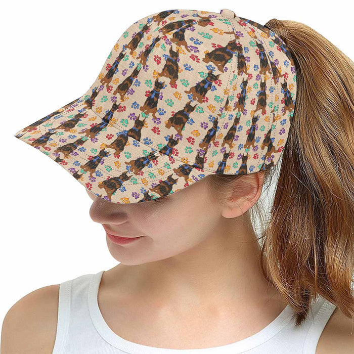 Women's All Over Rainbow Paw Print Doberman Dog Snapback Hat Cap