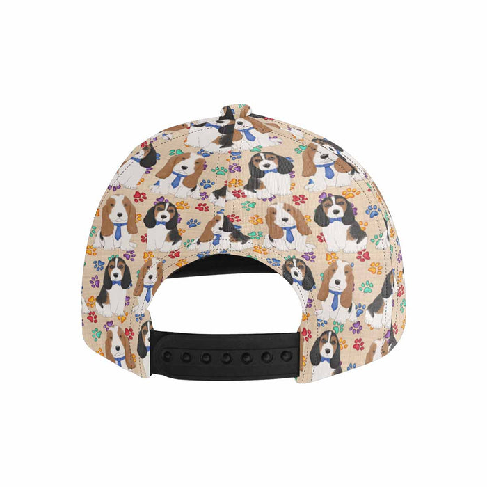 Women's All Over Rainbow Paw Print Basset Hound Dog Snapback Hat Cap