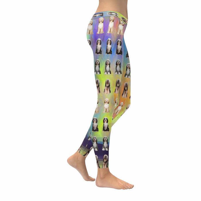 Tibetan Terrier Dogs  All-Over Low Rise Leggings (Model L07) (Outside Serging)