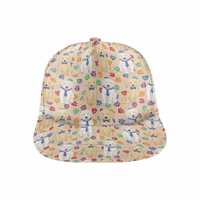 Women's All Over Rainbow Paw Print Golden Retriever Dog Snapback Hat Cap