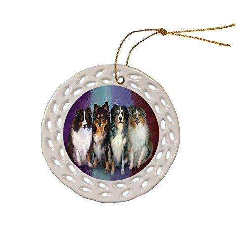 4 Australian Shepherds Dog Ceramic Doily Ornament DPOR48198