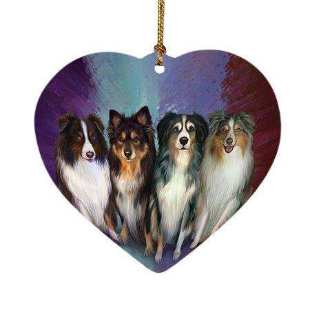 4 Australian Shepherds Dog Heart Christmas Ornament HPOR48198