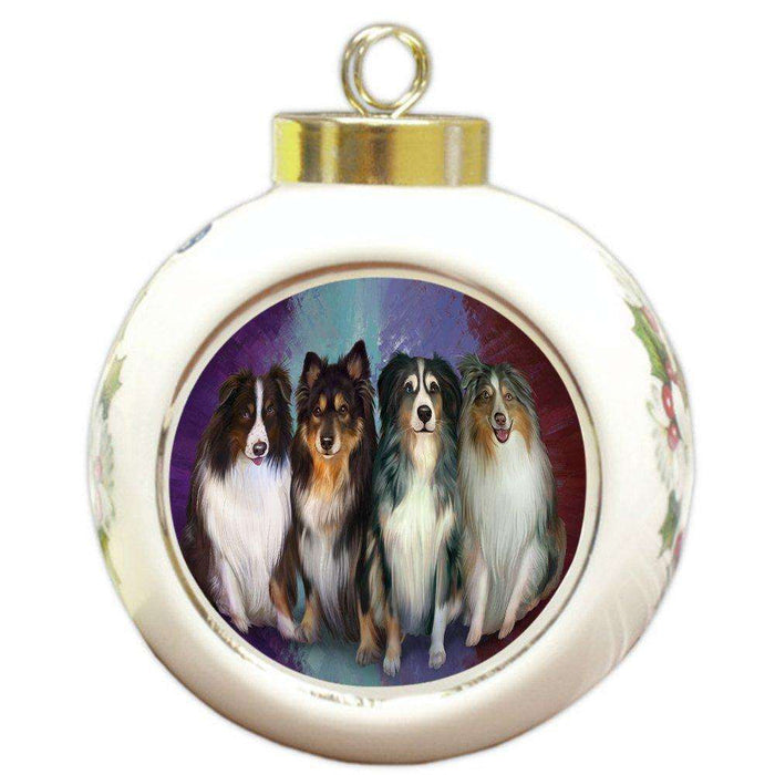 4 Australian Shepherds Dog Round Ball Christmas Ornament RBPOR48198