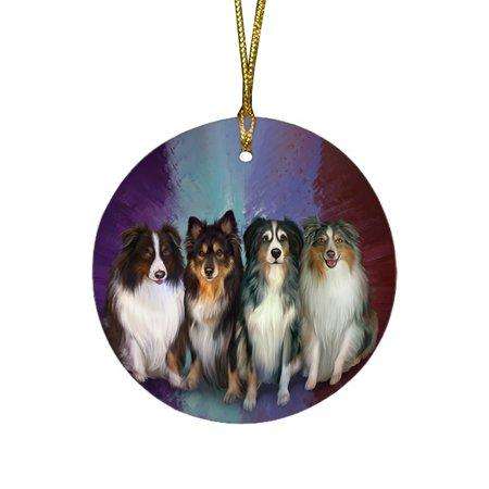 4 Australian Shepherds Dog Round Christmas Ornament RFPOR48189