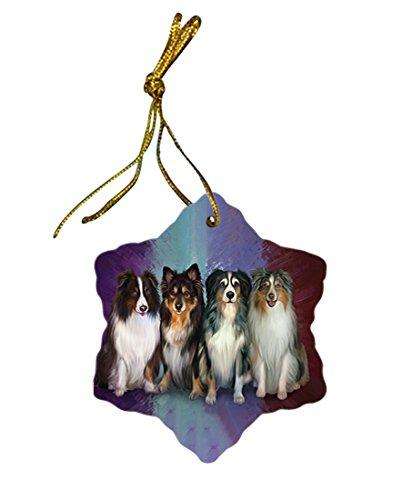 4 Australian Shepherds Dog Star Porcelain Ornament SPOR48190