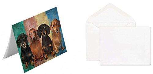 4 Dachshunds Dog Handmade Artwork Assorted Pets Greeting Cards and Note Cards with Envelopes for All Occasions and Holiday Seasons GCD49259