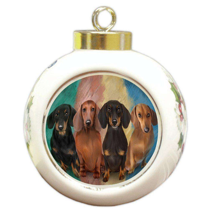 4 Dachshunds Dog Round Ball Christmas Ornament RBPOR48226