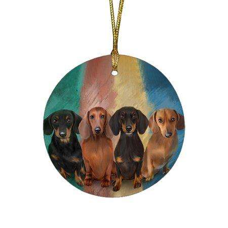 4 Dachshunds Dog Round Christmas Ornament RFPOR48217