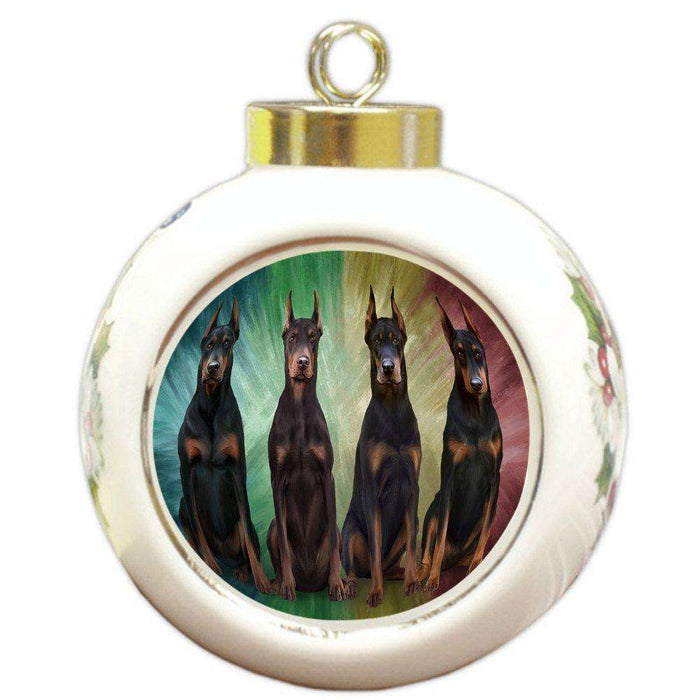 4 Doberman Pinschers Dog Round Ball Christmas Ornament RBPOR48229