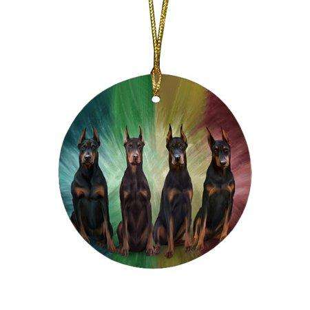 4 Doberman Pinschers Dog Round Christmas Ornament RFPOR48220