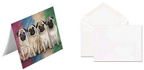 4 Pugs Dog Handmade Artwork Assorted Pets Greeting Cards and Note Cards with Envelopes for All Occasions and Holiday Seasons GCD49274