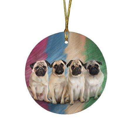 4 Pugs Dog Round Christmas Ornament RFPOR48222