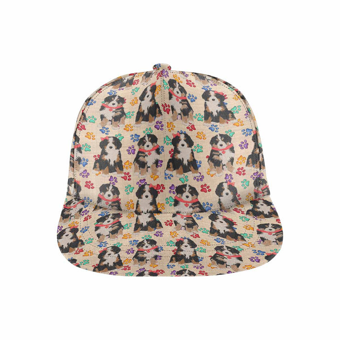 Women's All Over Rainbow Paw Print Bernese Mountain Dog Snapback Hat Cap