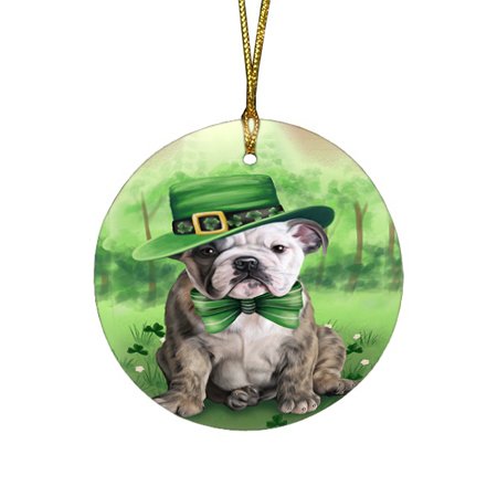St. Patricks Day Irish Portrait Bulldog Round Christmas Ornament RFPOR48743