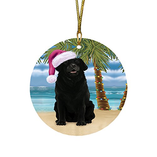 Summertime Labrador Dog on Beach Christmas Round Flat Ornament POR1691