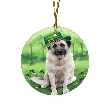 St. Patricks Day Irish Portrait Anatolian Shepherd Dog Round Christmas Ornament RFPOR48444
