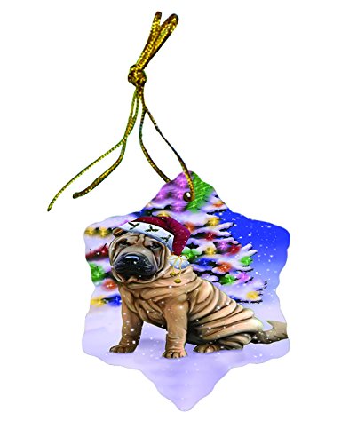 Shar Pei Dog Christmas Snowflake Ceramic Ornament