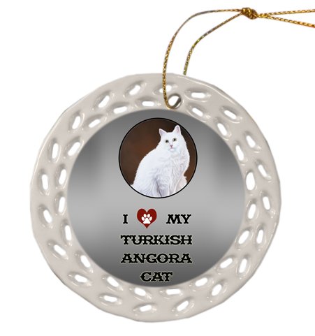 Turkish Angora Cat Christmas Doily Ceramic Ornament