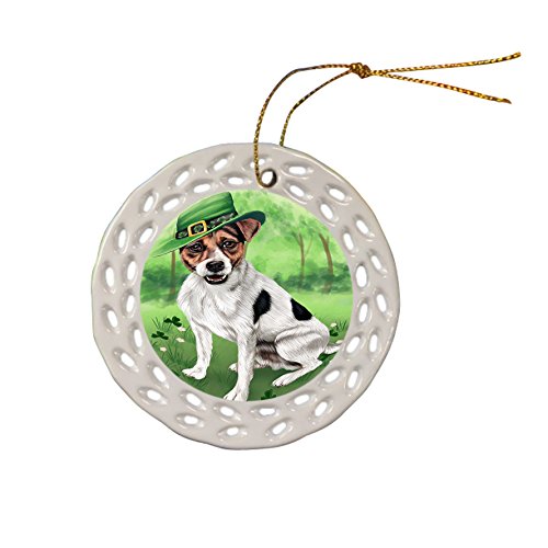 St. Patricks Day Irish Portrait Jack Russell Terrier Dog Ceramic Doily Ornament DPOR48820