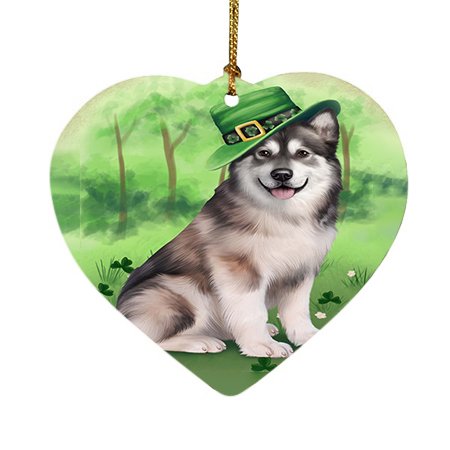 St. Patricks Day Irish Portrait Alaskan Malamute Dog Heart Christmas Ornament HPOR48449