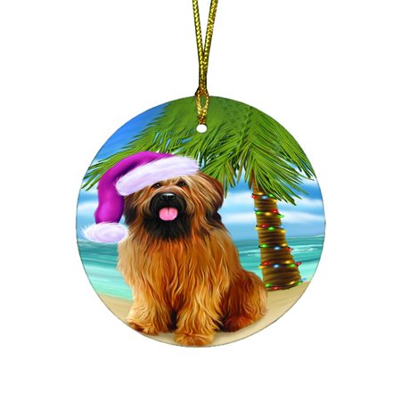 Summertime Happy Holidays Christmas Briards Dog on Tropical Island Beach Round Ornament D438