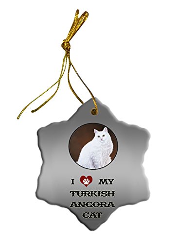 Turkish Angora Cat Christmas Snowflake Ceramic Ornament