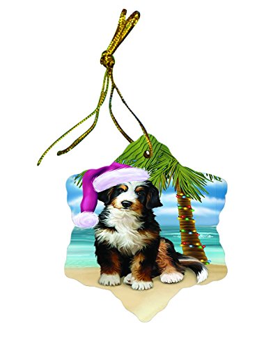 Summertime Bernedoodle Dog on Beach Christmas Star Ornament POR2976