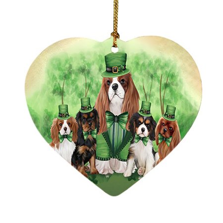 St. Patricks Day Irish Family Portrait Cavalier King Charles Spaniels Dog Heart Christmas Ornament HPOR48764