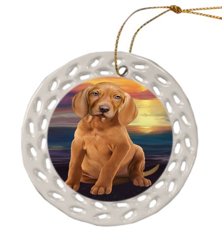 Vizsla Dog Christmas Doily Ceramic Ornament