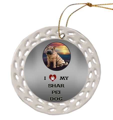 Shar Pei Dog Christmas Doily Ceramic Ornament