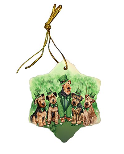St. Patricks Day Irish Family Portrait Airedale Terriers Dog Star Porcelain Ornament SPOR48382
