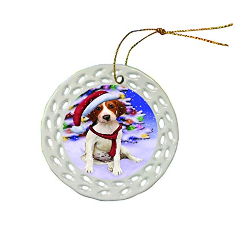 Winter Wonderland Treeing Walker Coonhound Dog Christmas Round Porcelain Ornament POR680